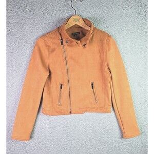 Shinestar Moto Faux Suede Jacket Medium Camel Tan Stretch Cropped Trend Y2K